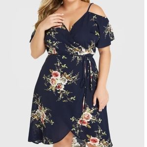Brand New - Cold Shoulder Navy Wrap Dress